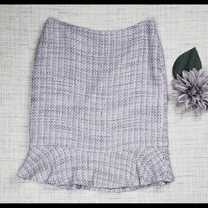 Ann Taylor Tweed Ruffle Hem Purple Skirt 8